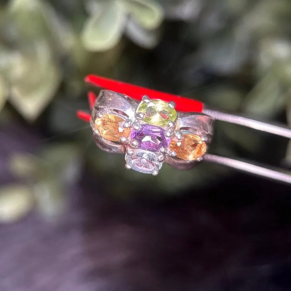 925 Silver 5-Multicolor‎ Stones Ring